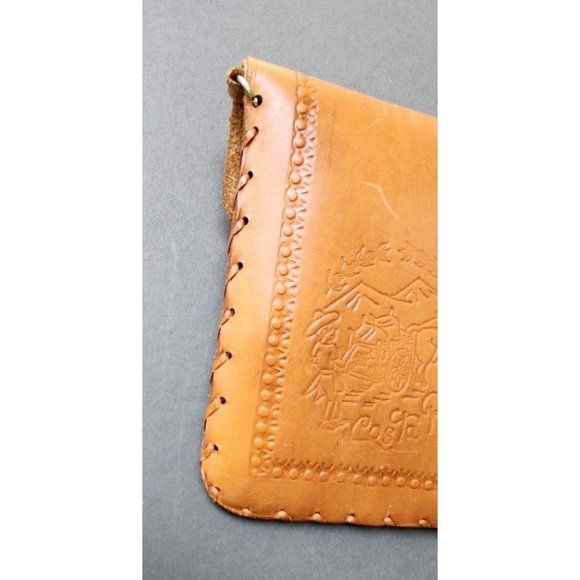 Tooled Costa Rica Coin Purse Passport Pouch Small Shoulder Leather Bag Souvenir - Picture 7 of 14